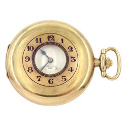 Early 20th century half hunter key wound lever pocket watch by Zenith, No. 2881056, silvered dial with Arabic numerals and subsidiary seconds dial, retailed by Mason & Son, Glasgow import mark 1928