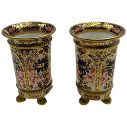 Pair of Royal Crown Derby 1128 Imari pattern miniature spill vases, H7cm