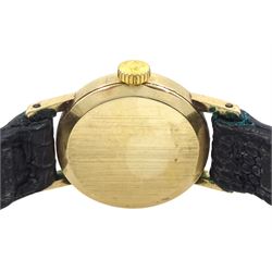 Omega ladies 9ct gold manual wind wristwatch, Cal. 620, London 1969, on black leather strap and a Longines Presence ladies stainless steel and gold-plated quartz wristwatch