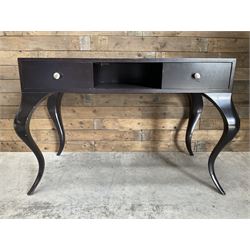 Rosewood finish console dressing table, fitted with two soft-close drawers