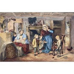 After Thomas Faed (Scottish 1826-1900): 'The Mitherless Bairn', 19th century watercolour indistinctly signed top right 23cm x 33cm