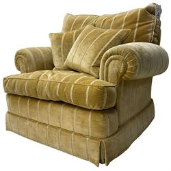 Duresta England - armchair, upholstered in pale gold fabric, traditional shape with rolled arms