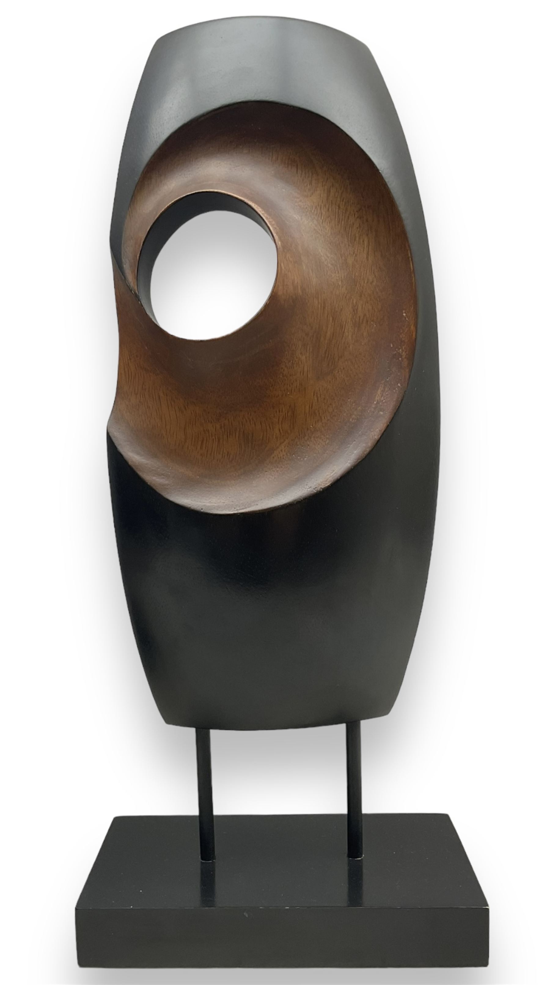 St Ives School (20th century): Abstracts, pair of ebonised hardwood sculptures, H47.5cm including base