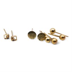 Early 20th century gold two stone diamond ring and five pairs of 9ct gold stud earrings