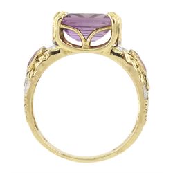 9ct gold amethyst and diamond ring, hallmarked