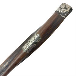 Twisted hardwood walking stick, mounted with silver cap and cartouche engraved James Booth, H88cm