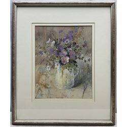 Salliann Putman RWS NEAC (British 1937-): Still Life of Summer Flowers, watercolour and gouache signed 34cm x 26cm