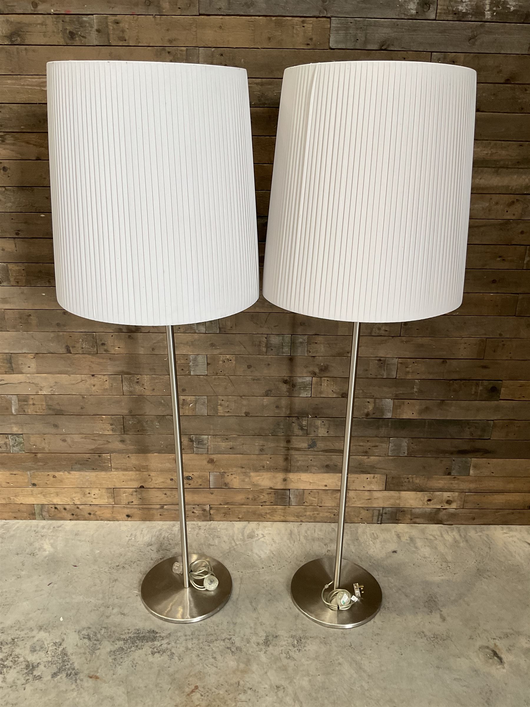 4 x  large satin metal four bulb floor lamp with pleated shade