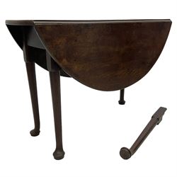 George III mahogany table, oval drop-leaf top on cabriole supports, gate-leg action base 