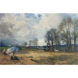 Samuel Towers (British 1862-1943): Horses Working the Field, watercolour signed 48cm x 72cm 