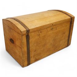 Late 19th century pine and metal bound dome top trunk