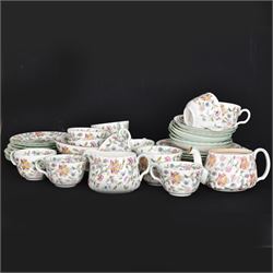 Minton Haddon Hall pattern part tea service, including milk jug, open sucrier, teacups and saucers, dessert plates etc