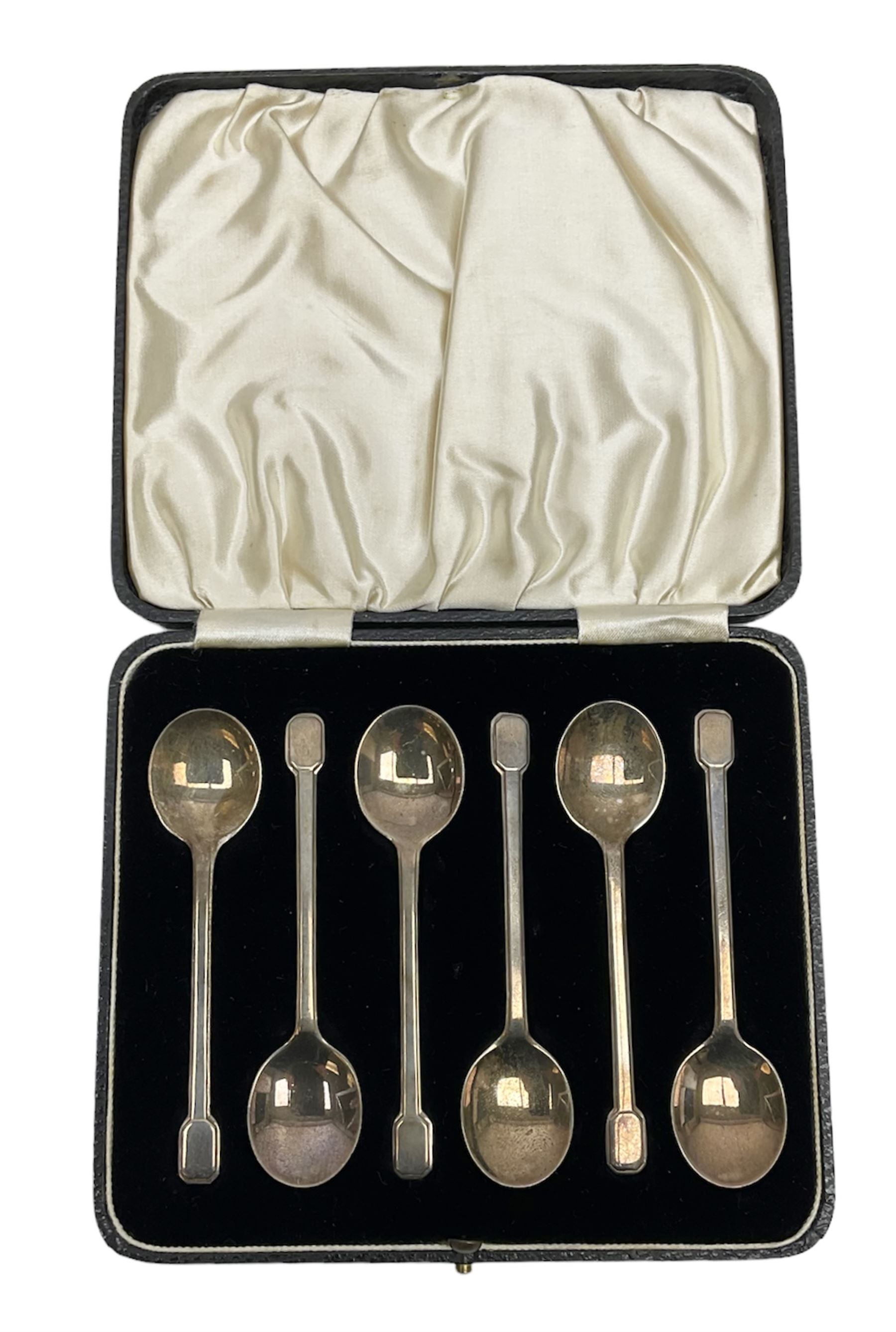 Set of six silver coffee spoons, hallmarked, within fitted case 