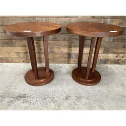 Six walnut circular bar or bedroom occasional tables