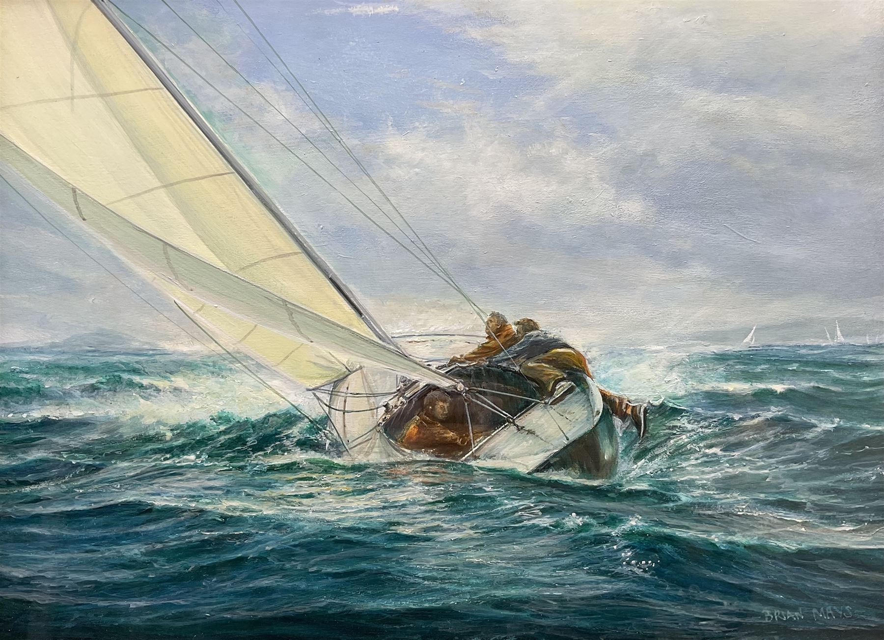 Brian Mays (British 1938-2005): Yacht at Full Tilt in Choppy Waters, acrylic on board signed 29cm x 39cm 
Provenance: direct from the family of the artist.