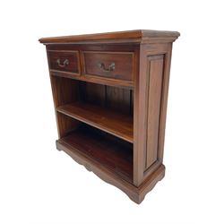 Hardwood open bookcase, fitted with two drawers and open shelves