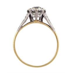 Early 20th century gold single stone old cut diamond ring, stamped 18ct Plat, diamond approx 0.85 carat