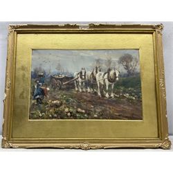 James William Booth (Staithes Group 1867-1953): The Turnip Pickers, watercolour signed 31cm x 48cm 
Provenance: private collection, purchased Phillips Leeds 16th October 1991 Lot 29