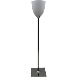 Philippe Starck (b. 1949) for Flos - 'KTribe Floor 2' standard lamp, the base, rod support, and diffuser support in die-cast, polished, and chrome-plated Zamak alloy, with an inner frosted diffuser and an outer fabric shade, equipped with an electronic dimmer switch