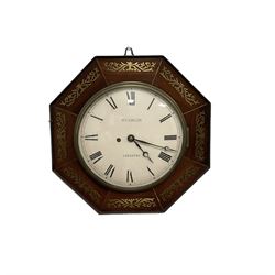 Wilkinson of Leicester - mid-19th century octagonal mahogany cased 8-day wall clock, dial surround inlaid with brass fretwork and a cast brass bezel, 10