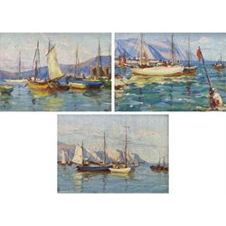 Howard Barron (British/Australian 1900-1991): Coastal Scenes, set of three oils on board signed with monogram 10cm x 13cm (3)