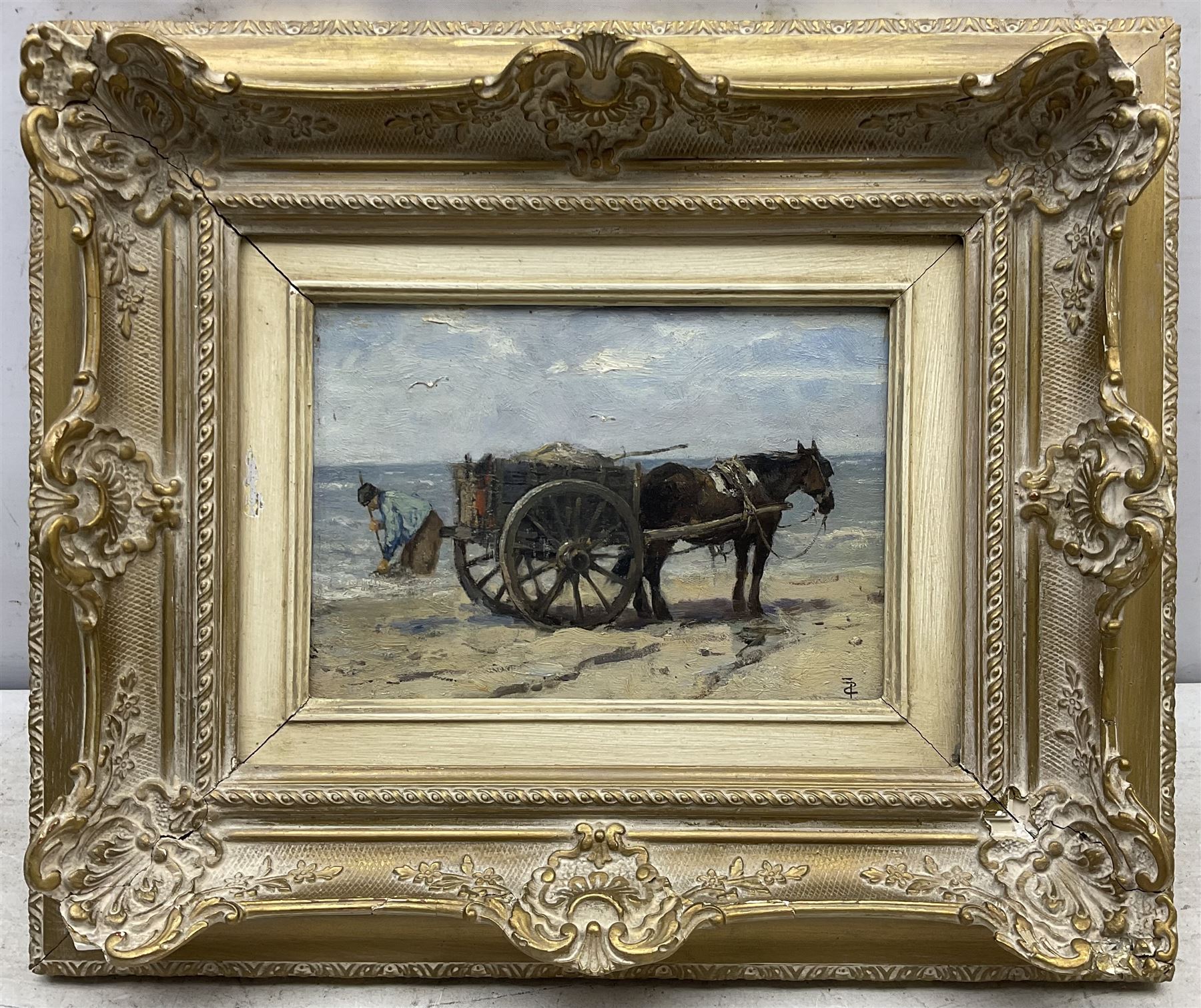 Johan Frederik Cornelis Scherrewitz (Dutch 1868-1951): The Seaweed Cart, oil on panel signed with monogram 14cm x 21cm