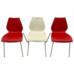 Vico Magistretti for Kartell - set of six 'Maui' chairs, polypropylene and polished metal, two in red and four in white finish 