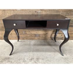 Rosewood finish console dressing table, fitted with two soft-close drawers