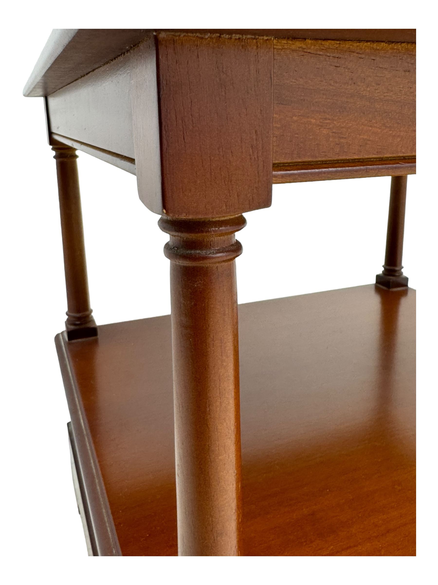 Cherrywood lamp table, square moulded top over undertier and single drawer 