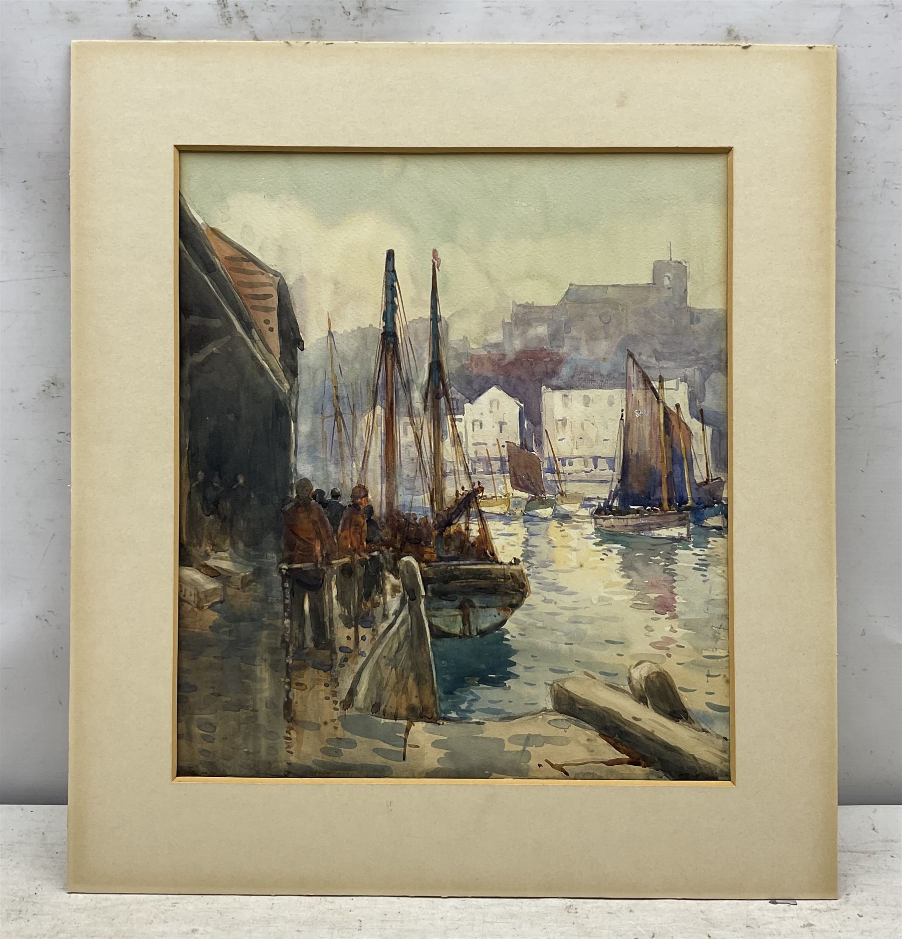 Harry Wanless (British c1872-1934): Scarborough Harbour with a view of St Mary's Church, watercolour unsigned 38cm x 33cm