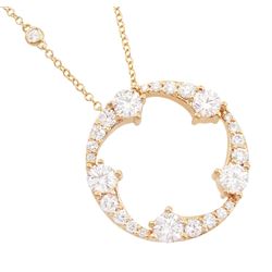 Berry's 'OPEIA' 18ct rose gold round brilliant cut diamond large circular pendant, stamped 750, on 18ct rose gold rubover set nine stone round brilliant cut diamond chain necklace, London 2021, total diamond weight approx 2.15 carat