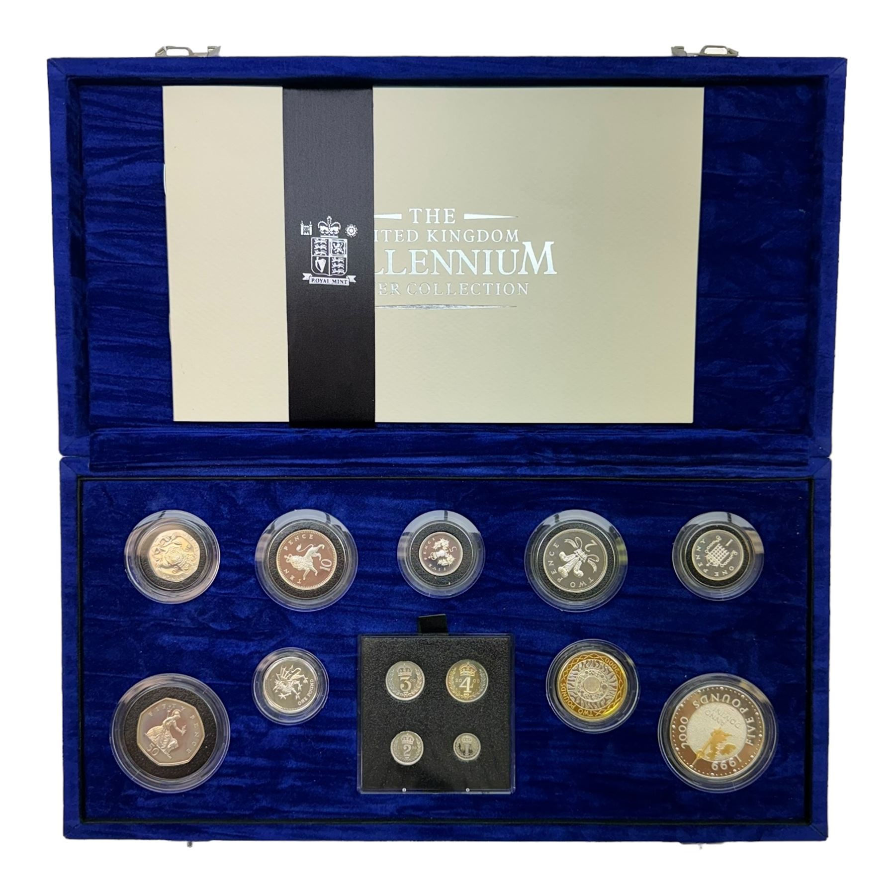 The Royal Mint United Kingdom 2000 silver proof Millennium coin collection, including Maundy coins, number 6066, cased with certificate