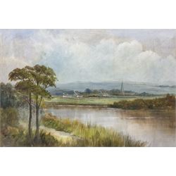 James Douglas (Scottish 1858-1911): Village by the Riverside, watercolour signed 28cm x 42cm 