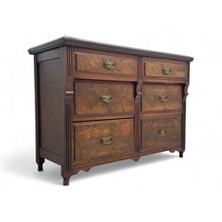 Late Victorian walnut chest, moulded rectangular top over six drawers, fluted uprights 