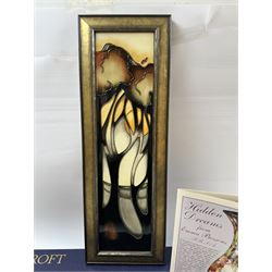 Moorcroft framed plaque, of rectangular form, decorated in the La Garenne pattern by Emma Bossons, circa 2005, signed by Emma Bossons, with original box, H47cm