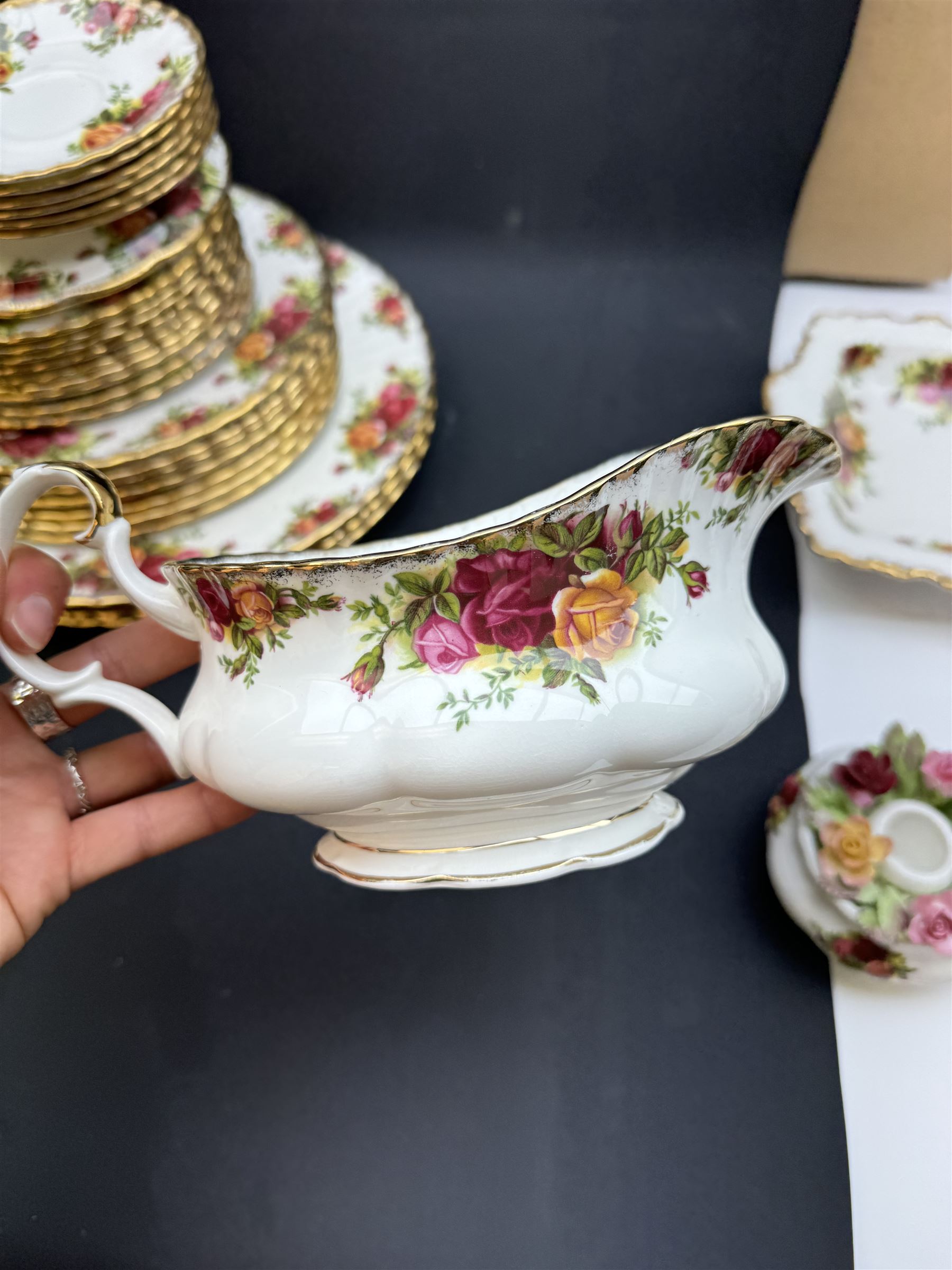 Royal Albert Old Country Roses pattern  coffee set and dinner service, including teapot, coffee pot, milk jug, ten dinner plates etc  