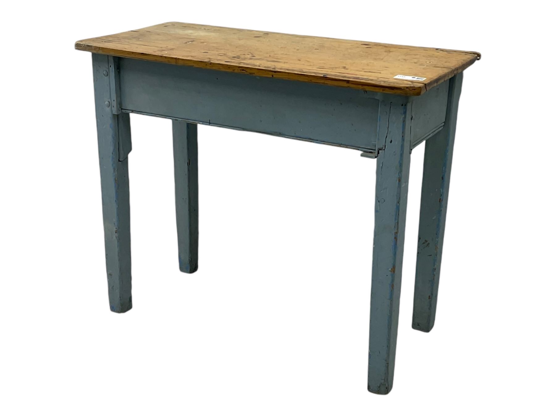 Rustic pine side table, blue painted base