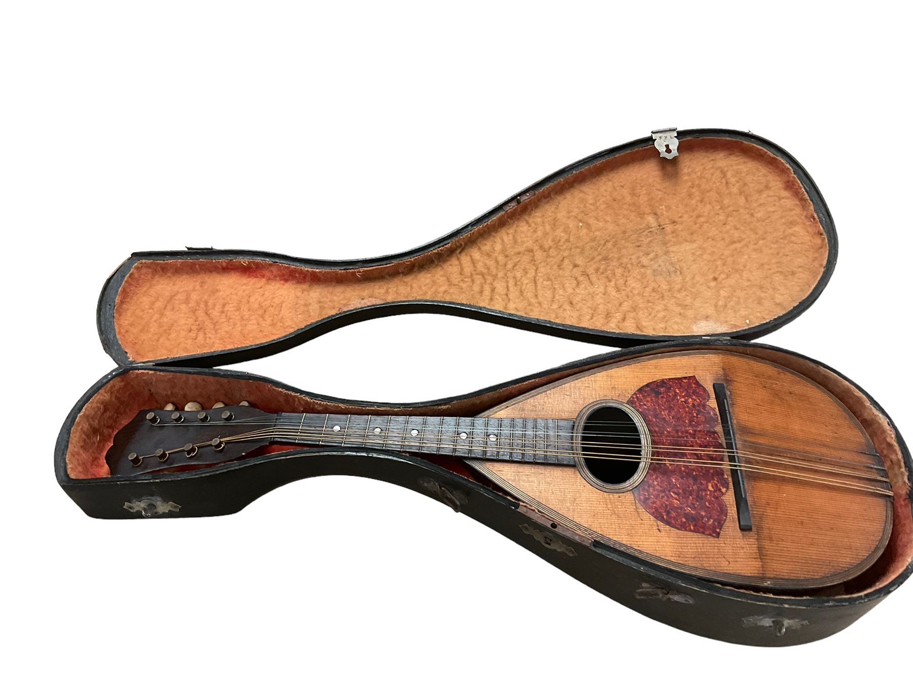 Round backed mandolin, in case, L59cm