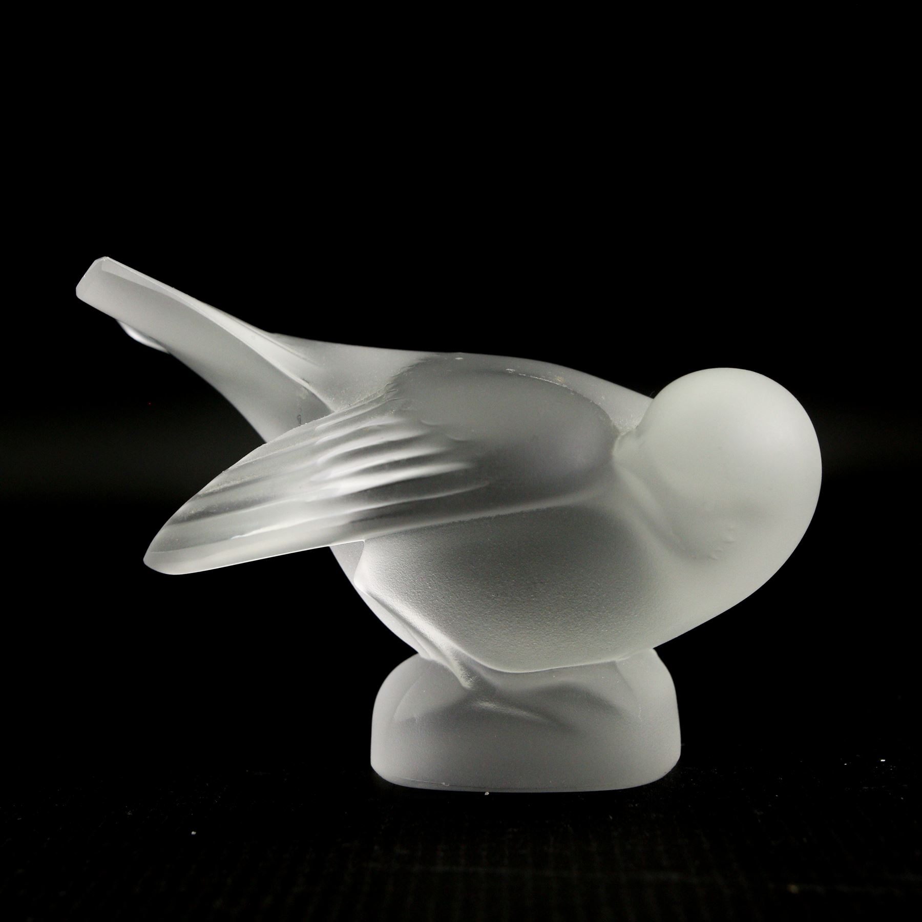 Lalique crystal Cockerel and Sparrow with head under wing, both signed Lalique, France, H21cm max (2)