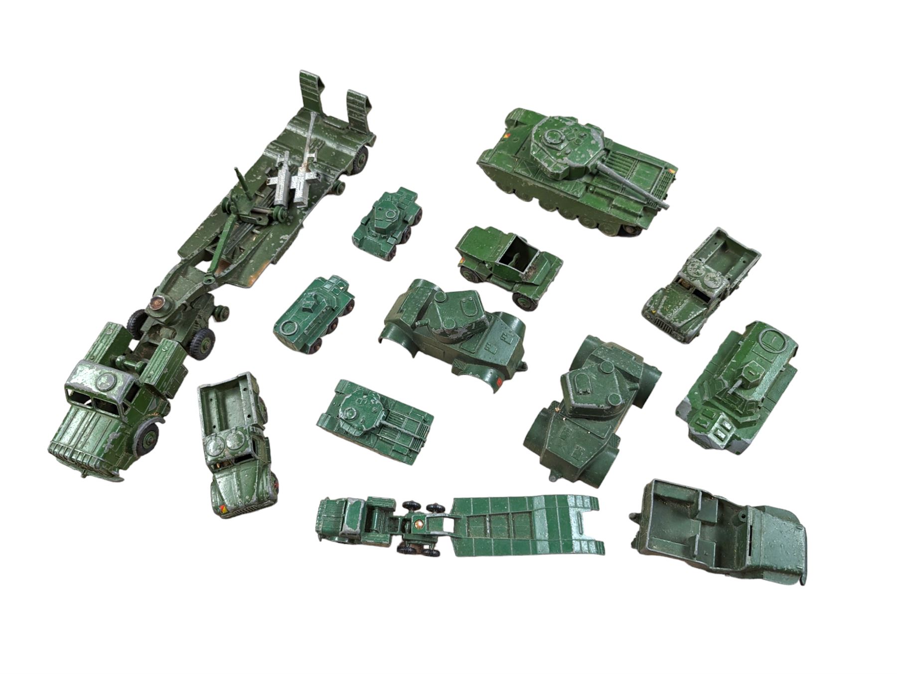 Collection of diecast tanks and other military vehicles, mainly Dinky 