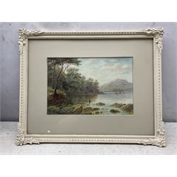 William Mellor (British 1851-1931): Fishing in Lake District Landscape, watercolour signed 19cm x 29cm 