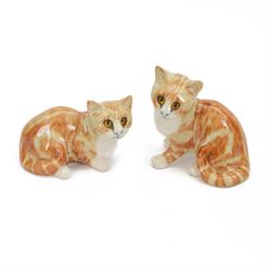 Mike Hinton for Winstanley pottery two tabby cats, both signed beneath, largest H15cm