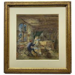 After Adriaen Jansz van Ostade (Dutch 1610-1685): 'The Painter in His Studio', 19th century watercolour unsigned 22cm x 21cm