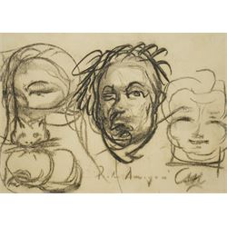 Pietro Annigoni OMRI (Italian 1910-1988): Face Studies, charcoal sketch signed 21cm x 29cm