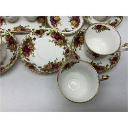 Royal Albert Old Country Roses, tea service for six, comprising teapot, milk jug, open sucrier, teacups and saucers, cake plate, together with other items 