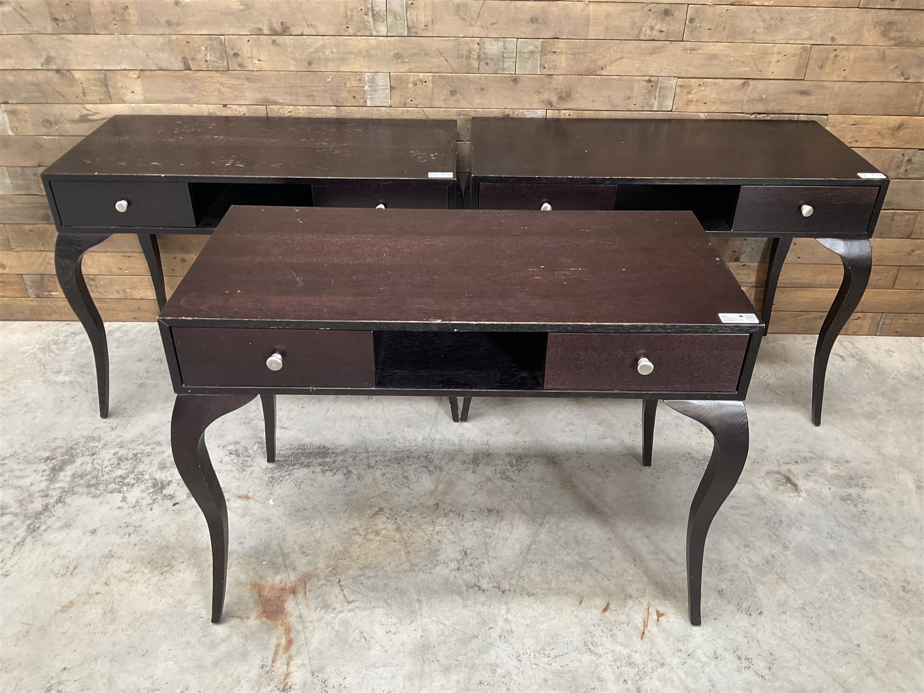 3 x rosewood console dressing tables, with two soft-close drawers