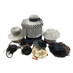 Four hat boxes, containing various ladies hats 