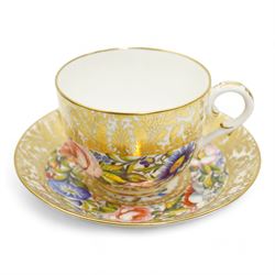 Early 20th century Sampson Hancock Derby porcelain breakfast cup and saucer, painted by  H...