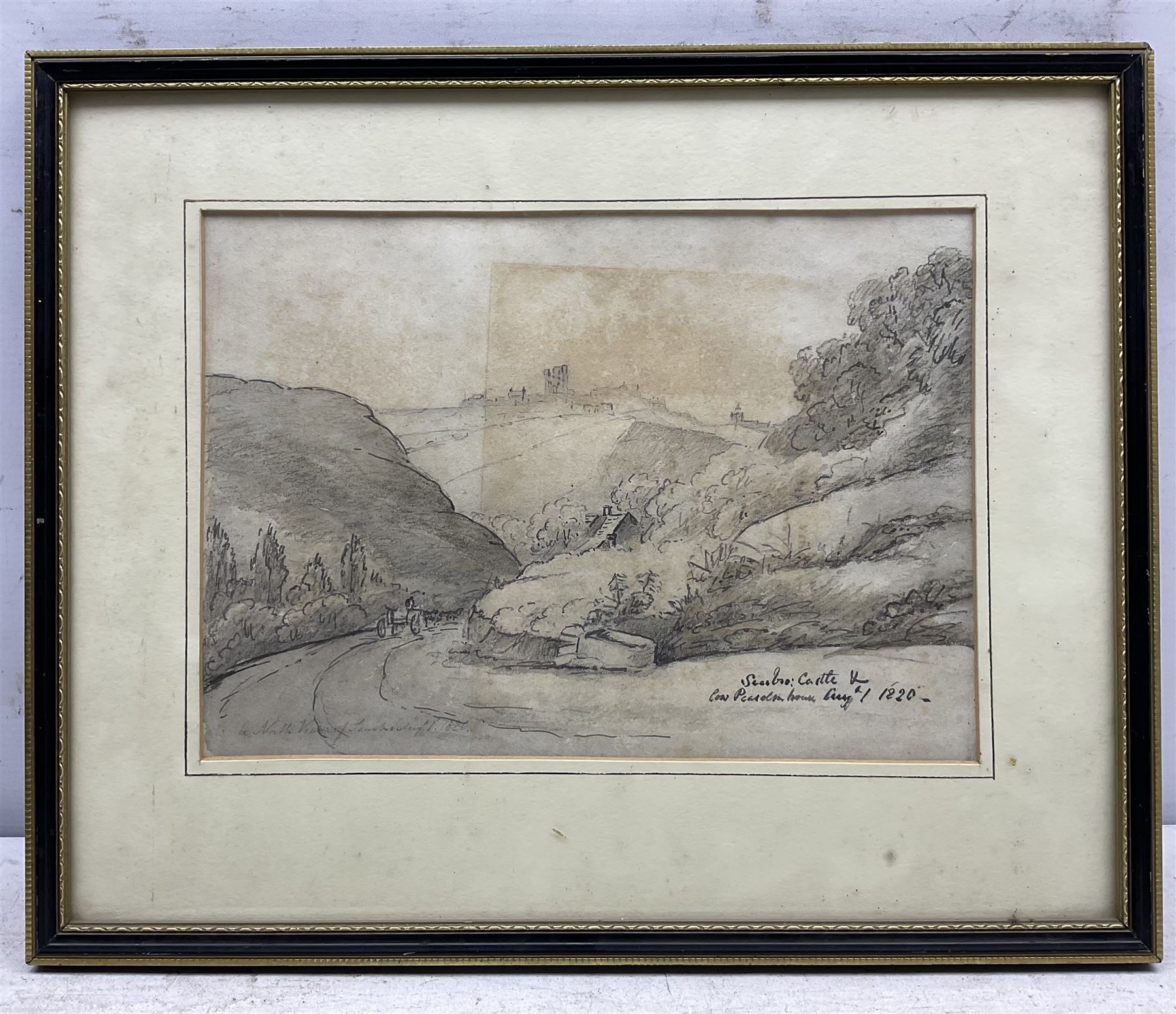 Francis Nicholson (British 1753-1844): 'Scarborough Castle and Low Peasholm', pencil sketch unsigned titled and dated 1820, 20cm x 28cm