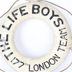 Early 20th century lifebuoy, painted in black lettering 'The Life Boys 177th London Team' upon a white ground, D53cm